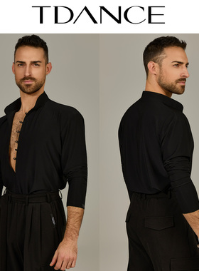 TDANCE男拉丁舞练习【立领深V盘扣上衣】长袖表演班服高级感BS-50