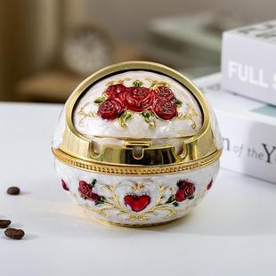 防风带盖办公室家用客厅茶几卧室潮流彩色烟缸 金属烟灰缸创意时尚