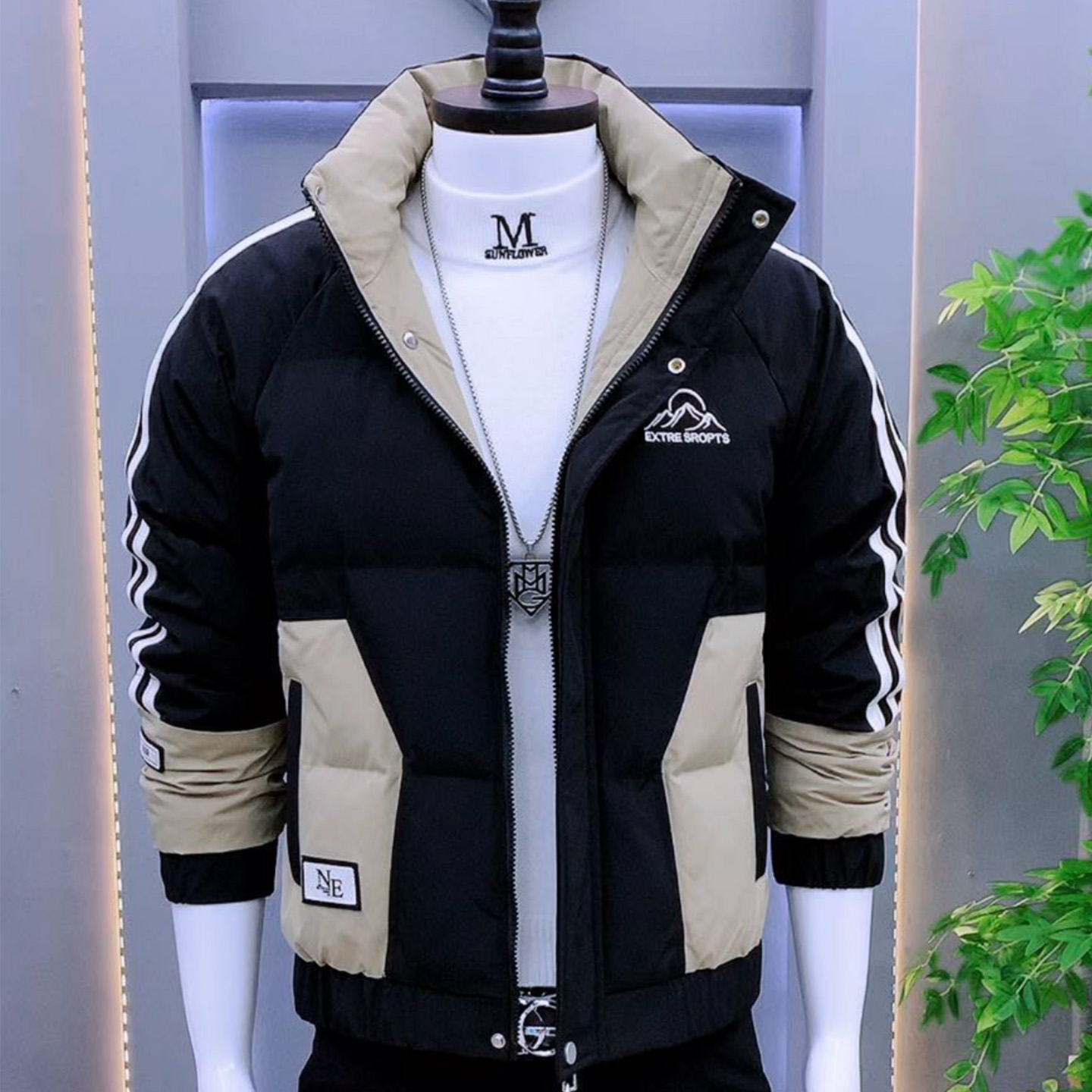 棉服外套男冬季拼色痞帅男士棉衣