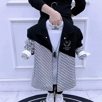 拼色加绒外套男冬季韩版字母刺绣