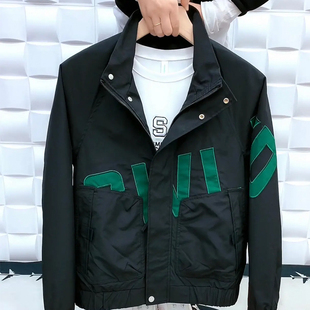 社会小伙外套男立领春秋字母潮流韩版男士夹克新款青年网红上衣