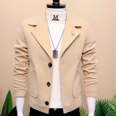 秋冬外套男短款 百搭潮流毛呢上衣 夹克简约时尚 韩版 纯色大翻领男士