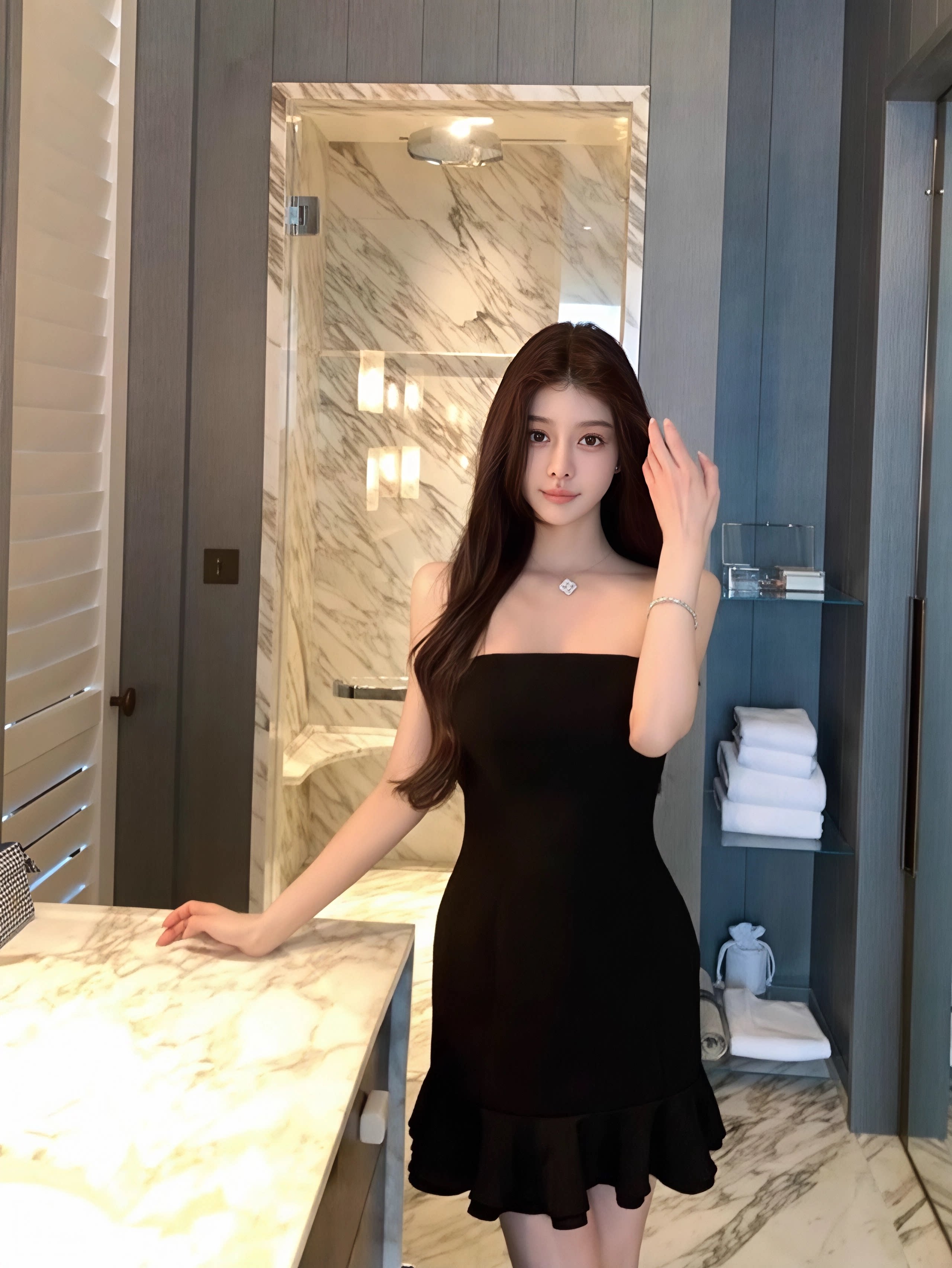 黛茗颜纯欲风黑天鹅黑色抹胸短裙女收腰显瘦抹胸一体式胸垫连衣裙
