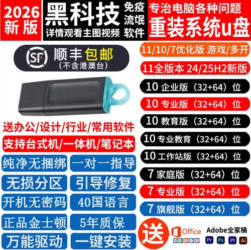 系统u盘金士顿电脑重装一键安装机win10专业7旗舰w11纯净pe启动