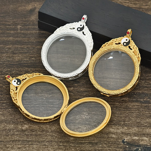 道家圆形黄铜唐卡嘎乌盒圆形双面道系饰品唐卡盒空壳佛牌唐卡外壳