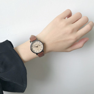 手表女款 学生考试专用初高中学生简约气质复古数字日历皮带石英表