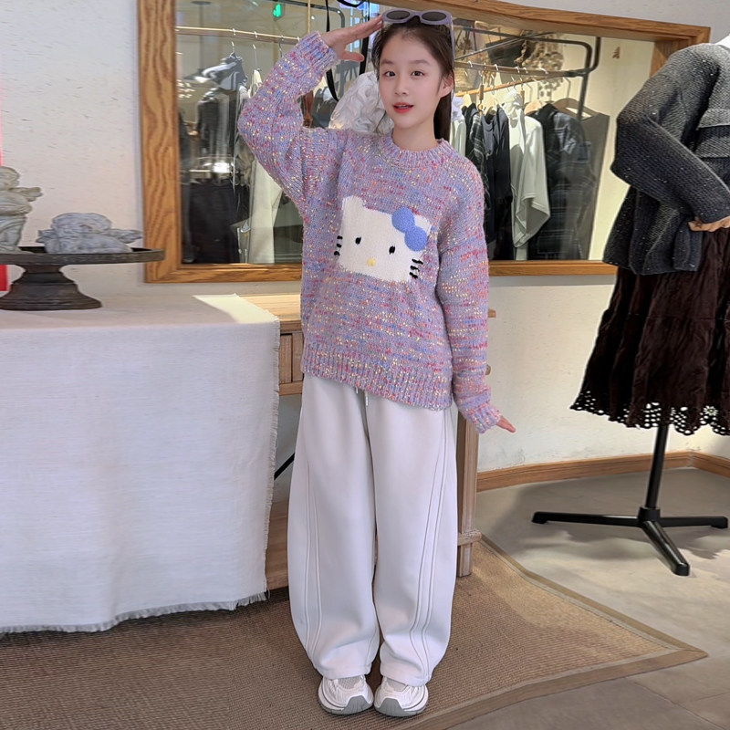 女童毛衣2025秋冬新款韩版洋气女童彩色点点加厚针织衫秋冬针织衫