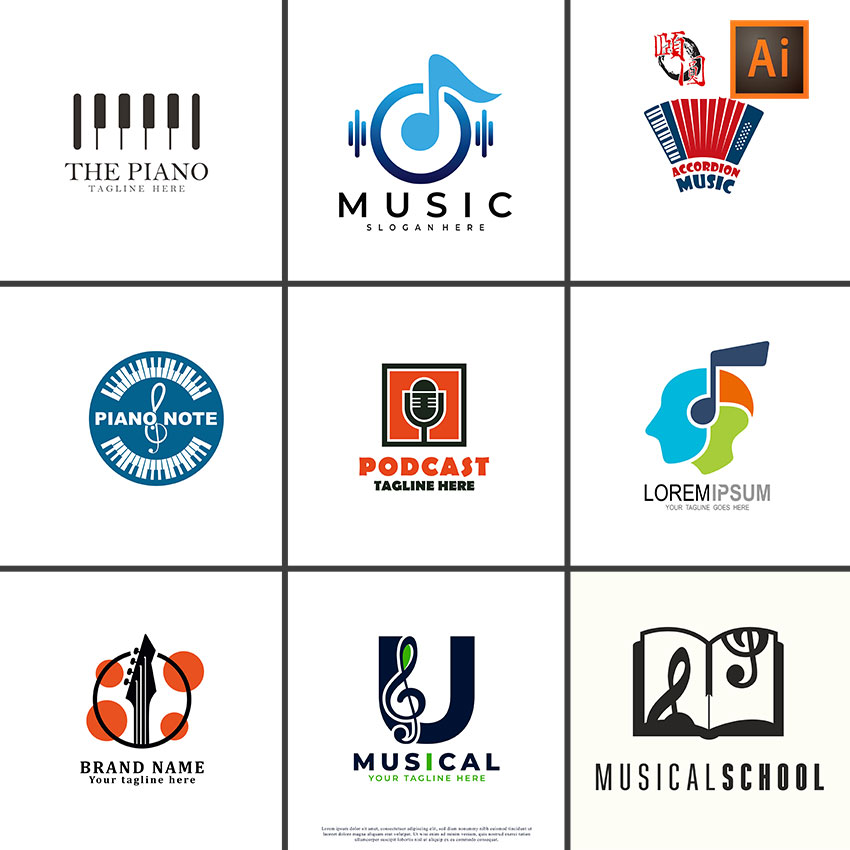 音乐音符乐器logo标志图标ai矢量设计素材