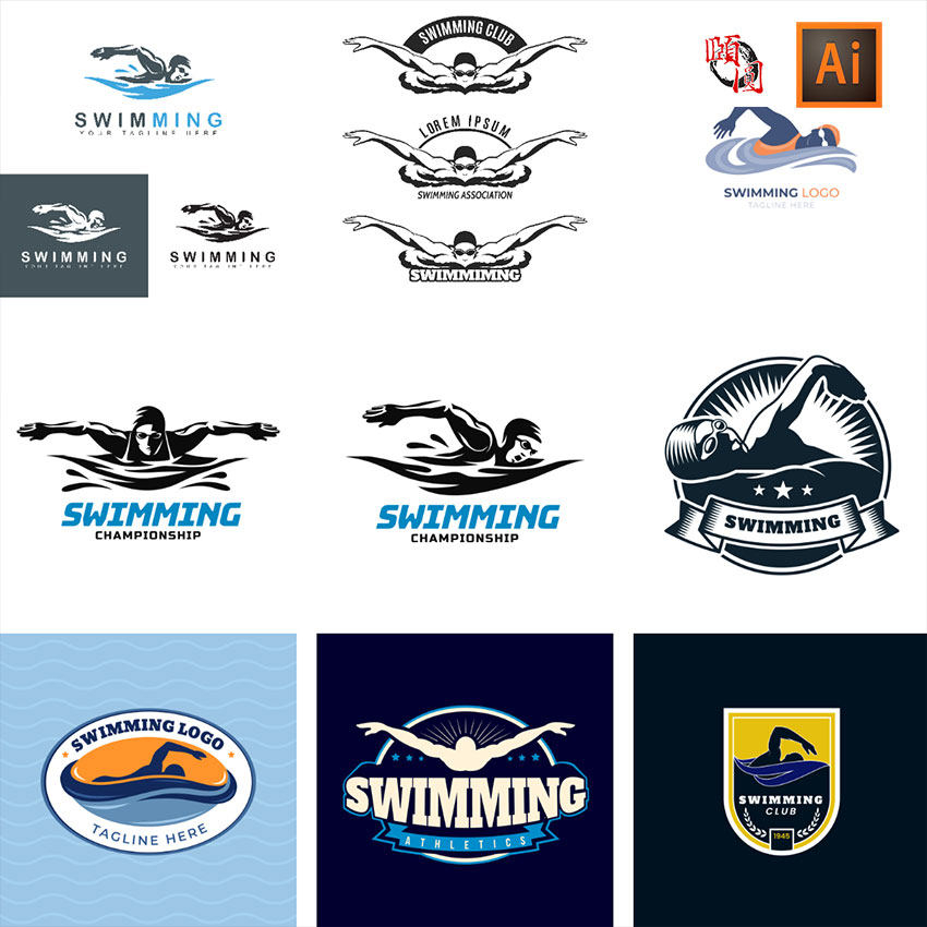 游泳插画logo图标ai矢量设计素材