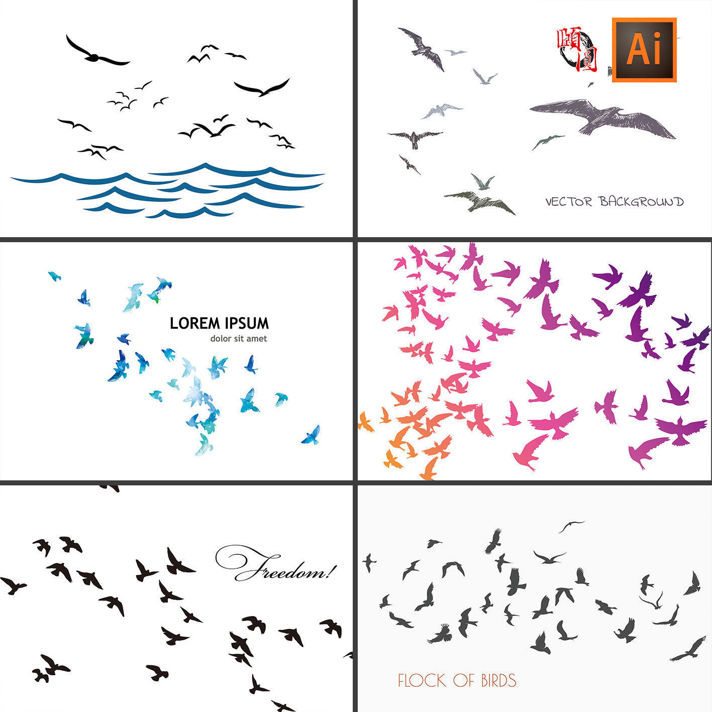 大雁海鸥小鸟飞鸟剪影ai矢量设计素材