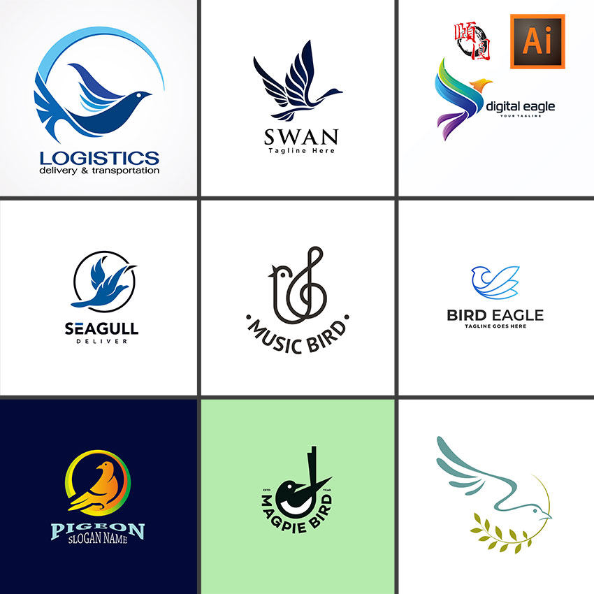 飞鸟小鸟燕子鸽子等LOGO图标图形标志设计AI矢量设计素材