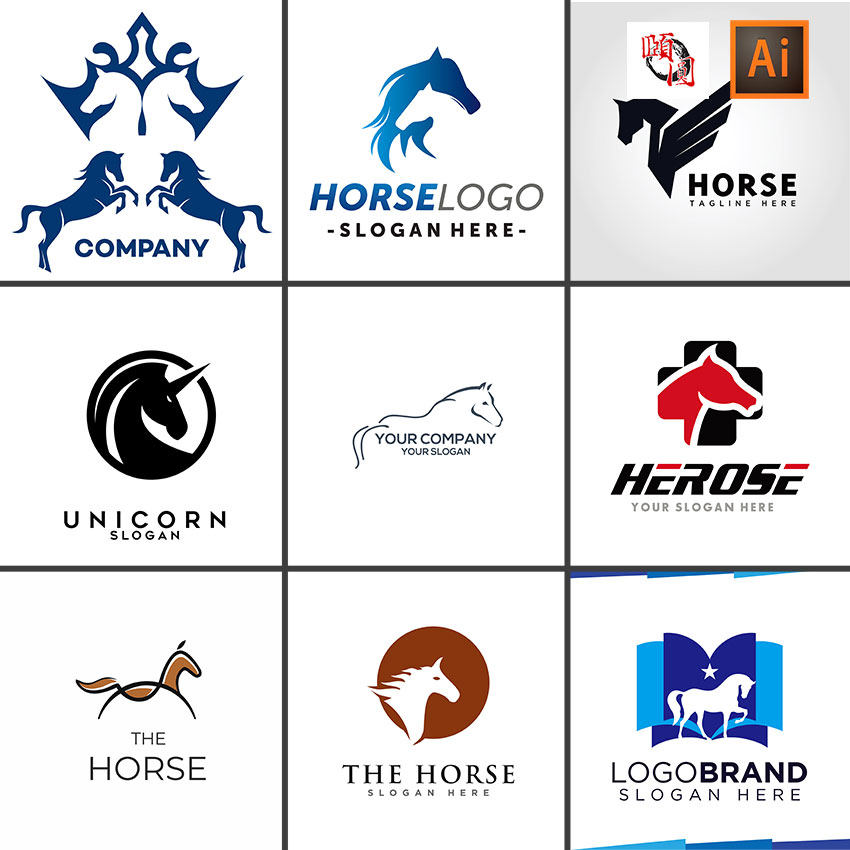 马独角兽logo创意标志图标ai矢量设计素材