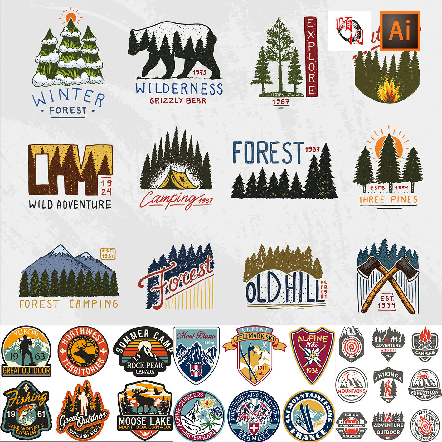 户外野外露营探险野生动物保护logo图标标志ai矢量设计素材