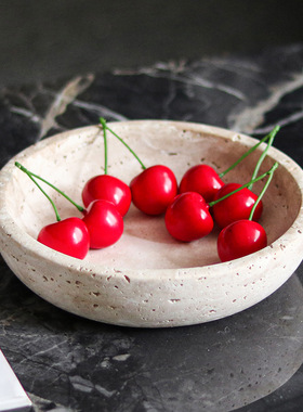 侘寂风圆形果盘摆件样板房售楼处家居仿黄洞石托盘艺术轻奢装饰品