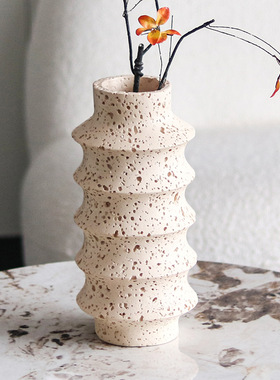 复古螺纹圆环层叠花瓶侘寂风软装饰品家居台面民宿摆件插干花花瓶