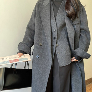 清货不退 马甲两件套毛呢外套女气质洋气款双面羊绒大衣女中长款