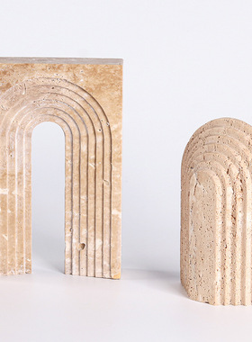 轻奢仿黄洞石几何摆件创意层叠拱门侘寂风摆设样板房售楼处装饰品