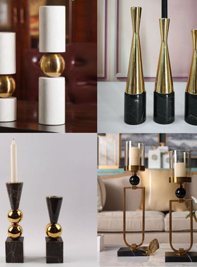 黑白金大理石烛台，现代简约美式
