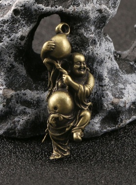 复古黄铜弥勒佛汽车挂件实心钥