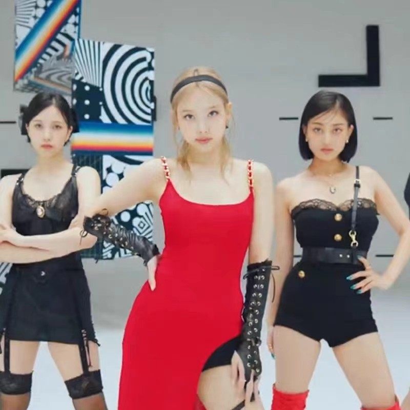 林娜琏同款打歌服性感红色吊带连衣裙开衩收腰修身显瘦礼服