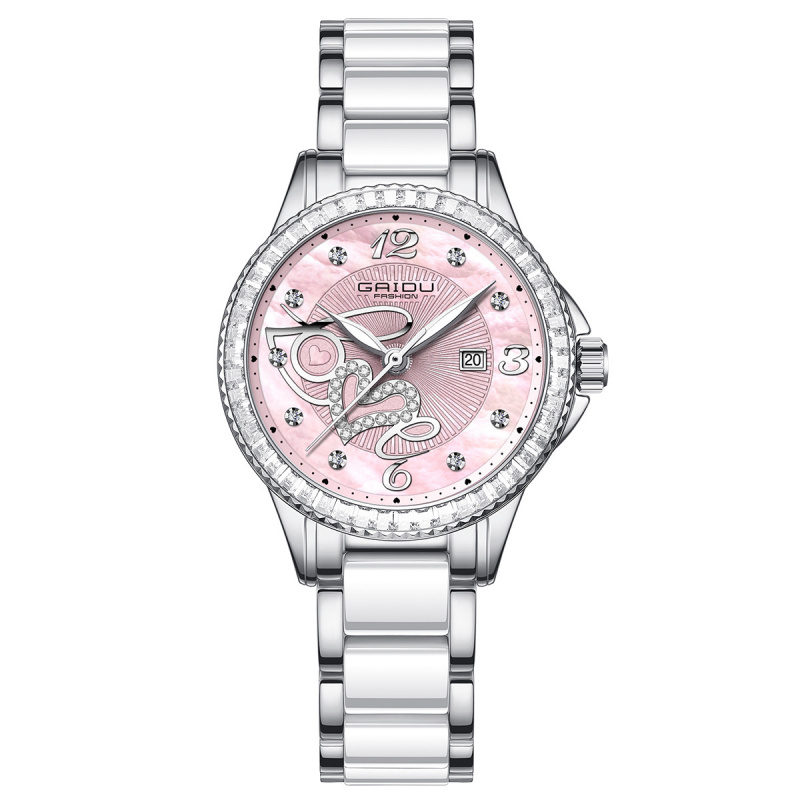 新款女士手表防水镶钻时尚手表小众高级感仿陶瓷钢带腕表礼物女表