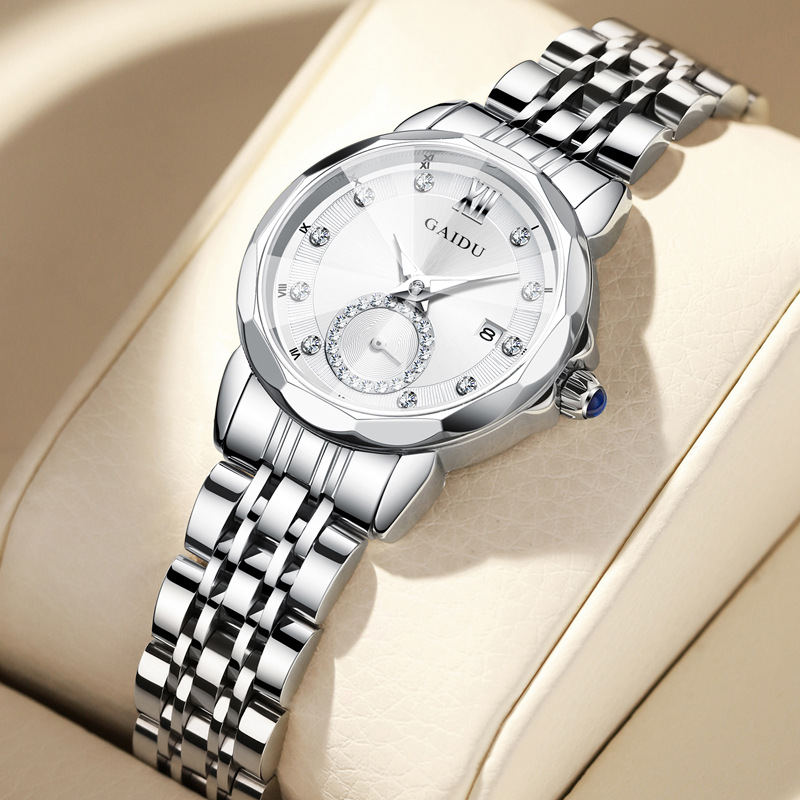 凯度女士手表时尚气质镶钻女石英表日历夜光腕表防水精钢女表