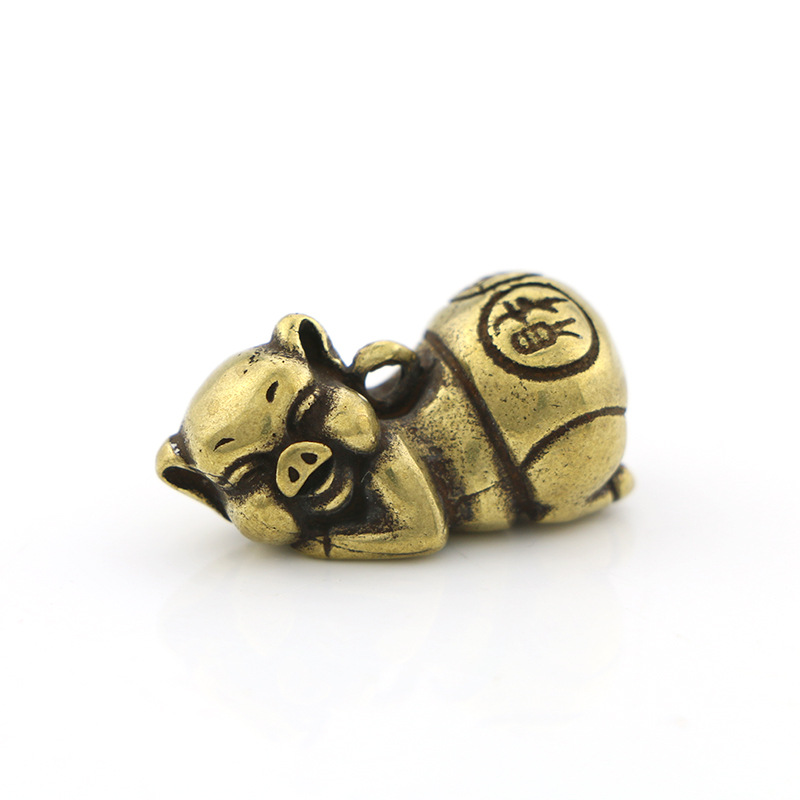 复古铜猪小号创意吊坠，黄铜生肖