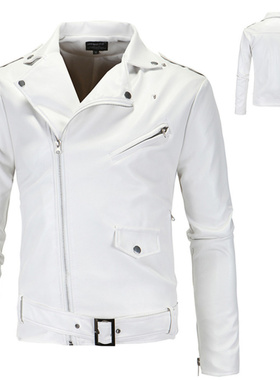 aowofs 外贸男士潮机车皮衣英伦白色水洗皮衣 XY018 M-4XL