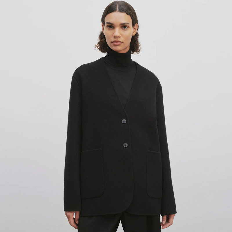 TH 羊绒羊毛短款大衣2023秋冬新款极简风V领双面毛呢西装外套,女装/女士精品,西装,淘宝优惠券,粉丝福利购,淘宝优惠卷