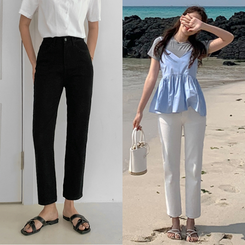 SUNONEONE黑白色烟管牛仔裤女夏季新款休闲直筒小个子裤子