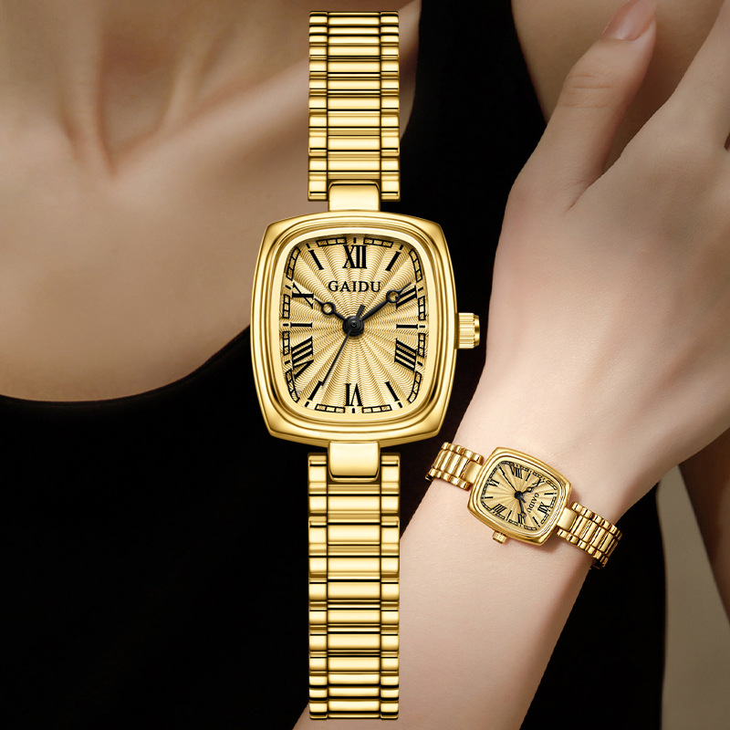凯度新品时尚小众轻奢金色小方表爆款女手表高颜值防水石英表