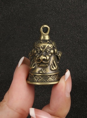 手工三狮铃铛黄铜钥匙扣挂坠，复