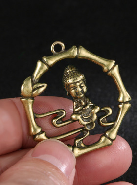 仿古黄铜竹节沙弥吊坠，实心铜D
