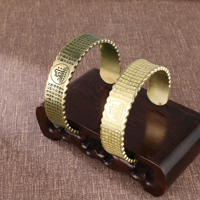 国潮古黄铜手镯大悲咒开口手环复