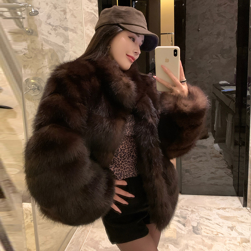 韩版进口满天星短款立领新款仿紫貂外套女时尚洋气貂皮大衣女