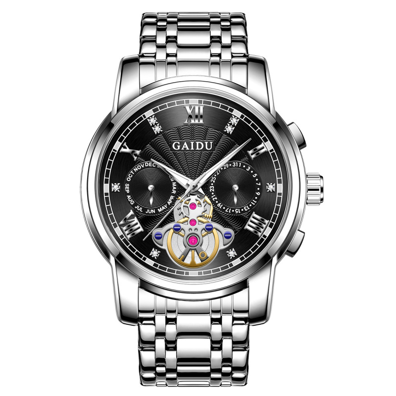 凯度男士手表爆款时尚商务腕表防水夜光镂空精钢带石英表