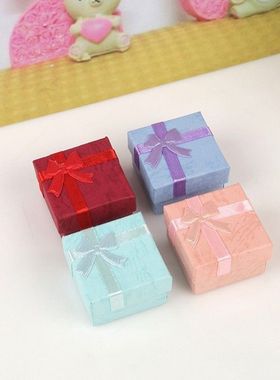 糖果色戒指盒创意4x4小首饰礼品盒蝴蝶结可爱节日礼物首饰盒配件