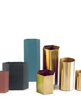 铜色六边北欧花瓶笔筒