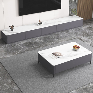 岩板电视柜落地客厅2026新款家用小户型简易茶几组合实木电视机柜