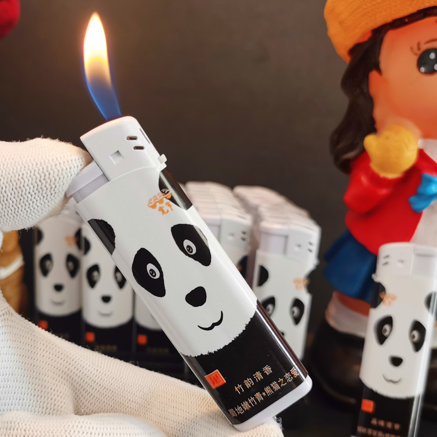 原厂防爆娇子打火机宽窄国寳广告熊猫之恋打火机超薄商务明火可调