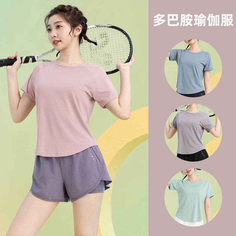 夏天多巴胺穿搭轻薄透气羽毛球服女短袖宽松健身服瑜伽速干衣T恤