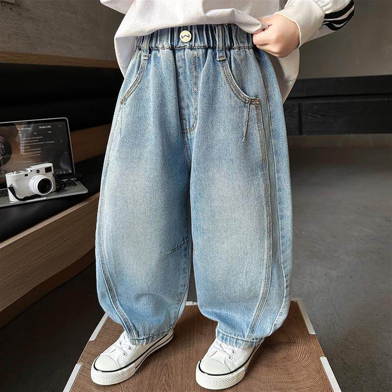 新品男童帅气春装牛仔裤2026新款裤子炸街儿童时髦直筒裤宝宝弯刀