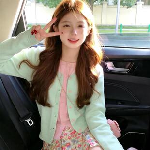 新品 奶绿色巨好看假两件毛衣女2026春秋慵懒风减龄少女小个子针织