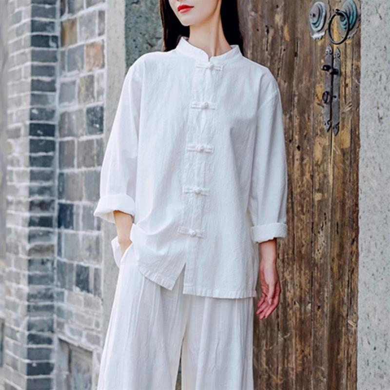 棉麻太极服练功服开衫外套立领盘扣国风文艺复古上衣大尺码宽松套