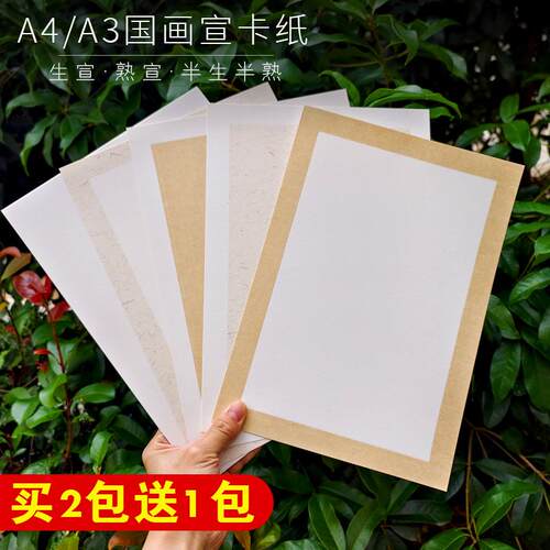 加厚宣纸卡纸A4生宣国画专用初学者半生熟软卡工笔画熟宣长方形彷