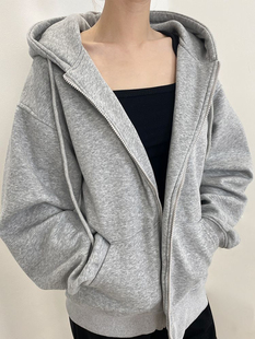 灰色连帽卫衣女款2026年秋新款小个子宽松慵懒风韩系开衫外套上衣