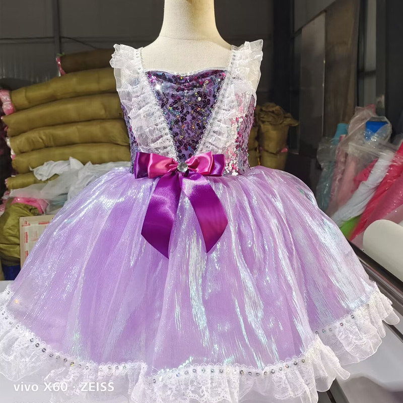 新款儿童蓬蓬裙演出服女童可爱亮片连衣裙表演服幼儿现代舞蹈纱裙