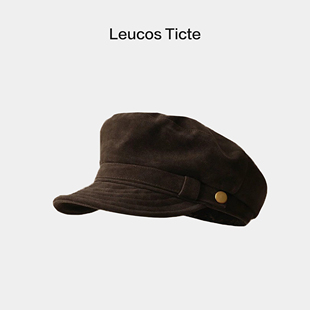 高智感平顶海军帽子女秋冬麂皮绒高级感报童帽日韩复古百搭画家帽