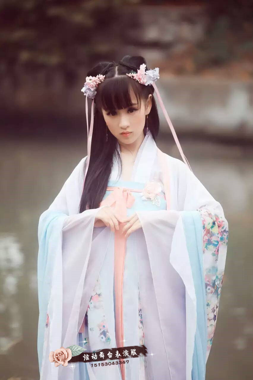 cosplay服装古装汉服齐胸襦裙拖地飘逸仙女古筝演出服装影视写真