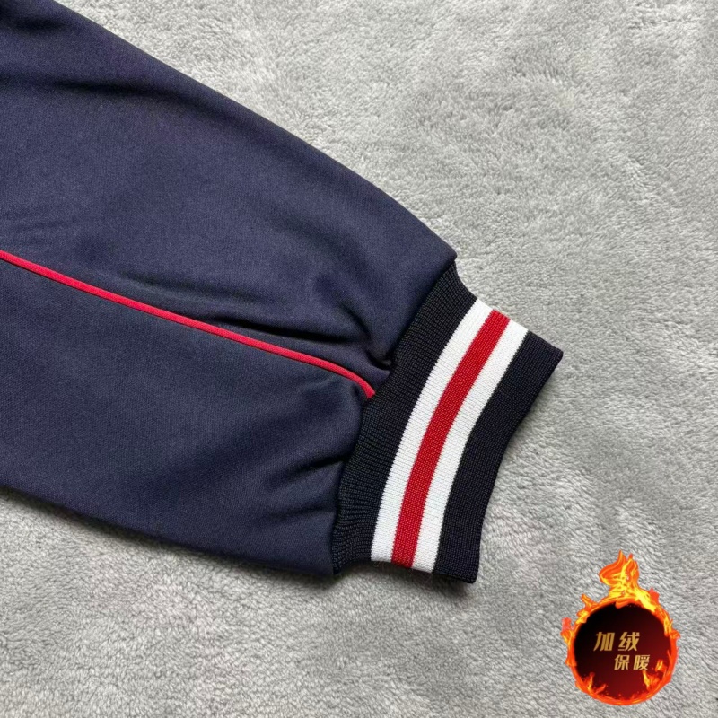 藏蓝细红条一道杠秋冬加绒加厚男女通用中小学生运动裤防风校服裤